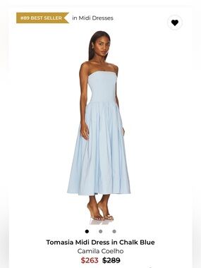 Camila Coelho Strapless Midi Dress in Chalk Blue, M